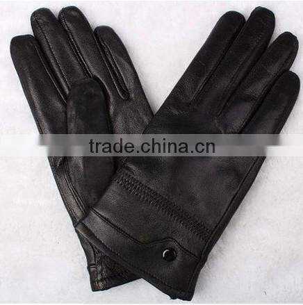 Mens Fashion Button Classic Soft Sheepskin Thin Running Leather Gloves