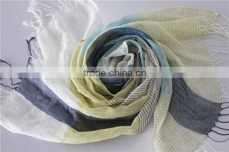 Winter Autumn Fashion Checked Plaid Striped Woven Cotton Linen Woman Scarf With Tassel