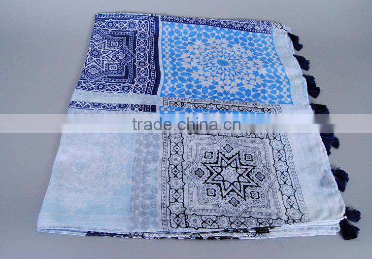 2016 New Spring Voile Printed Tassel Indian Ladies Scarf