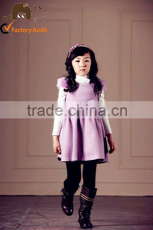 Hot sale! newly & lovely circle dot winter dress for kids with fur