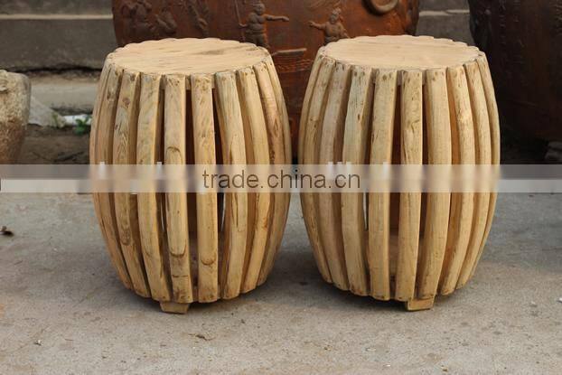 Chinese antique natural wooden round stool