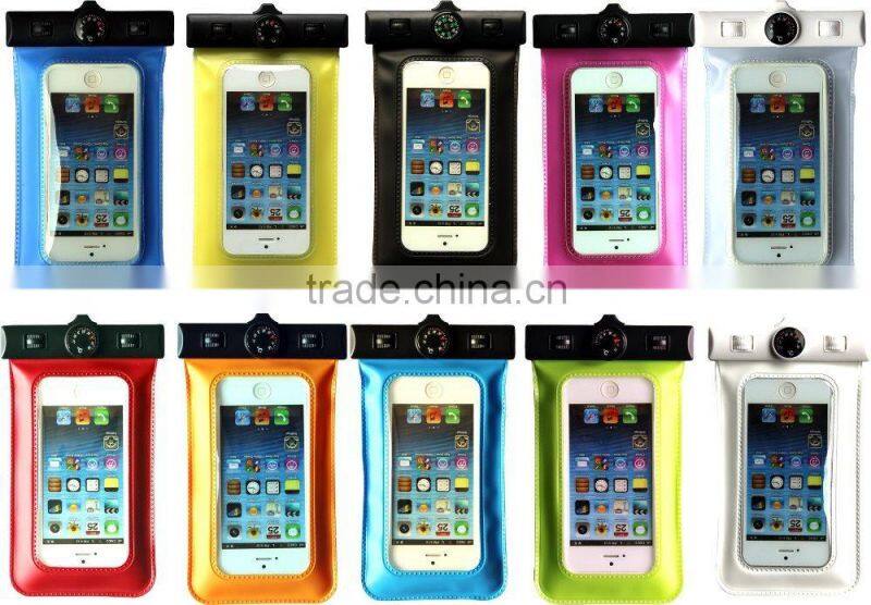 Swimming drifting diving pvc waterproof mobile phone pouch with thermometer