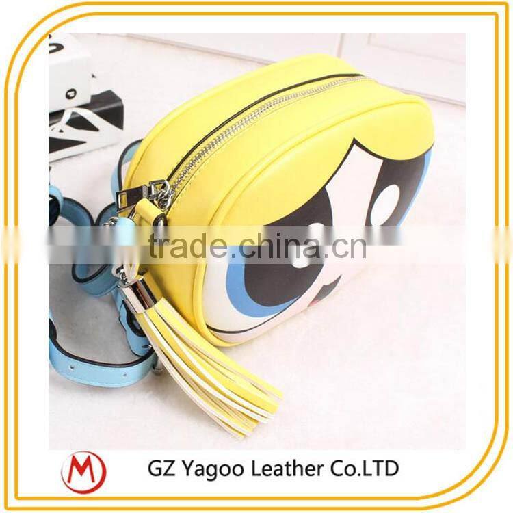 New 2016 fashion cute cartoon synthetic women leather messenger bag Occident tassels cross body bag