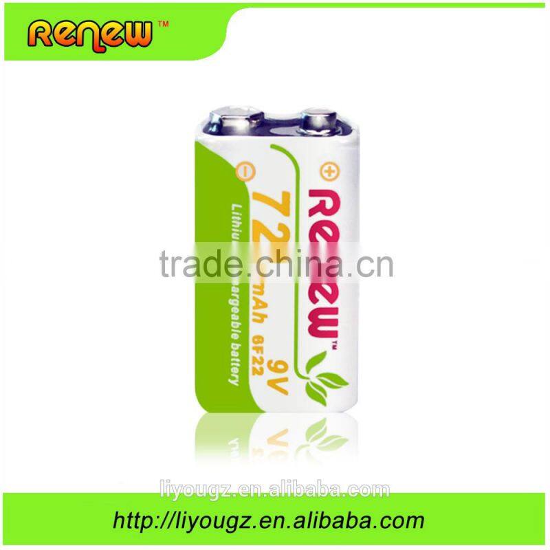 RENEW 720mAh 9 Volt Li-ion Rechargeable 9V Batteries Lithium-ion, 9 Pack