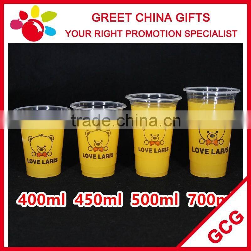Promotional Custom Logo Disposable Clear Plastic Cup with Round Top Lid and Straw PP Beverage Juice Cup