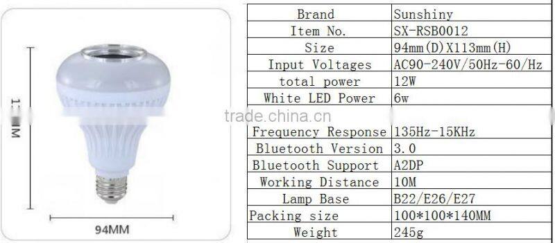 Phone bluetooth 6W LED speaker bulb Audio Speaker E27 RGBW music Lighting bulb