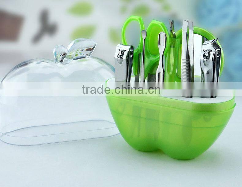 2016 wholesale cheap promotion gift 9pcs/set apple shape manicure set