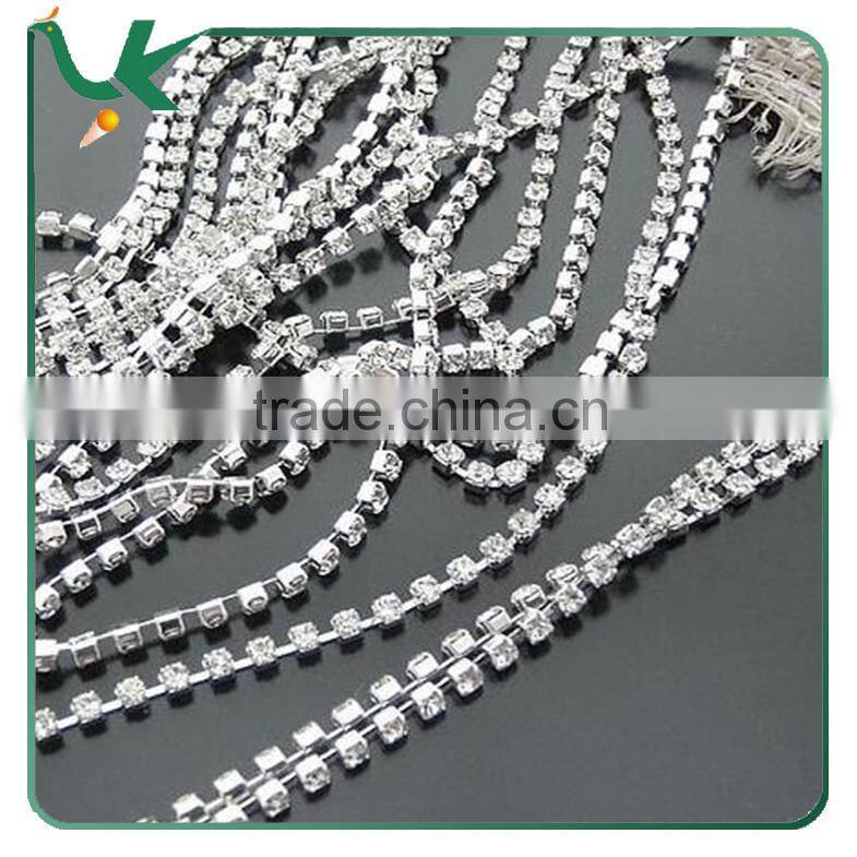 30 FEET 10 Yard SS6 2mm Clear Crystal Silver Plated Rhinestone Chain Trims Cup Chain Wedding Garments Decoration YSCHC1013
