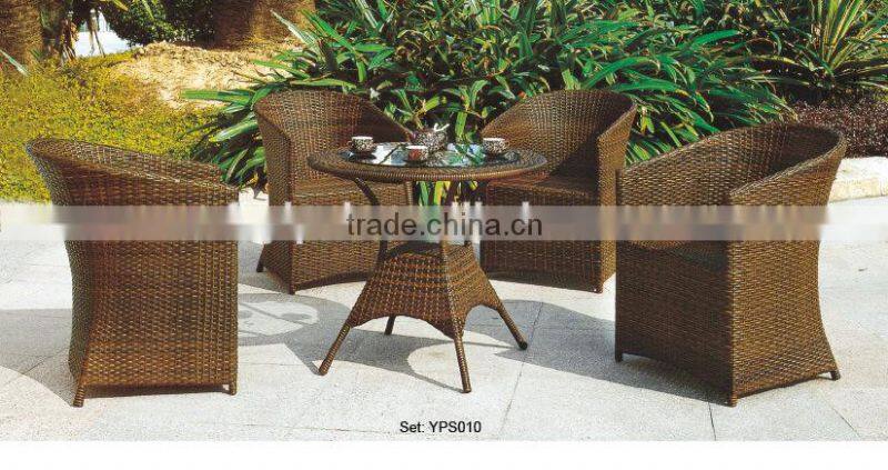 4 Hotel furniture set high back wicker chair and wooden table for sale YPS017