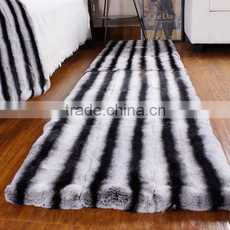 2016 Classic Design Chinchilla Rex Rabbit Fur Carpet Striped Fur Sofa Blanket Home Luxury Sheet