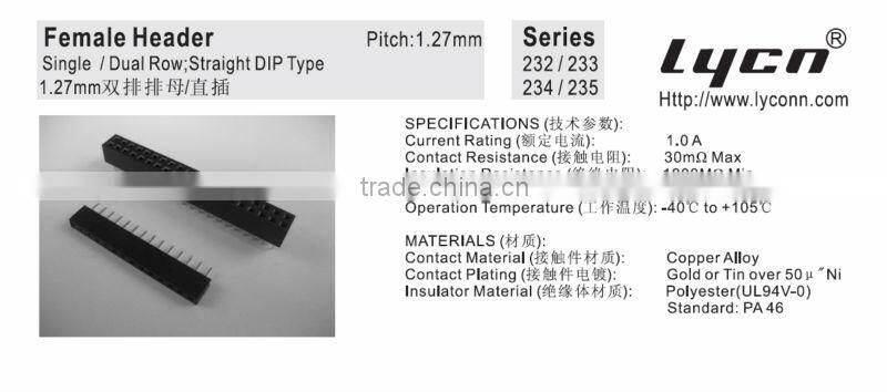 1.27mm pin female double row header connector