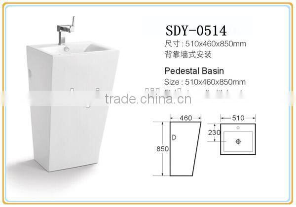 new design big size bathroom pedestal basin ceramic stand sink