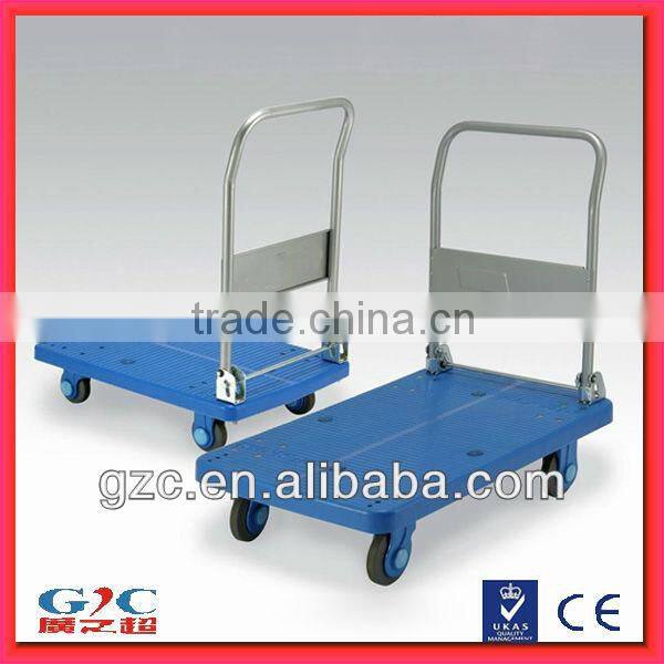 Heavy Duty Foldable Four Wheel Mute Plastic Platform Trolley Hand Cart with Folding Handle
