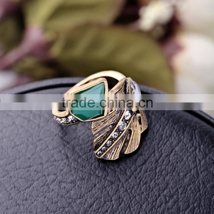 Punk Style Ring Designs Antique Gold Plated Crystal Cluster Leaf Irregular Finger Rings For Women