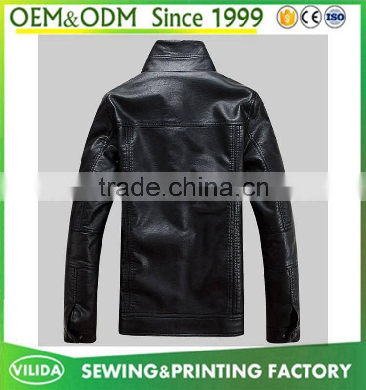 Guangzhou VILIDA custom artificial leather jacket new design men's zipper PU leather jacket