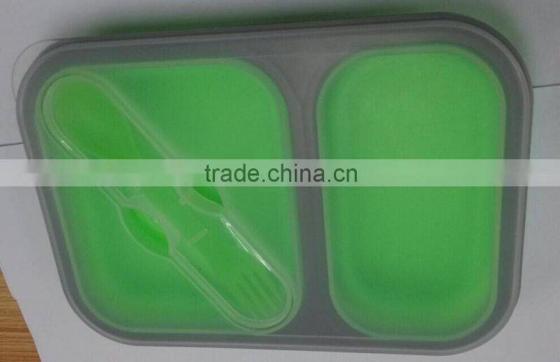 Microwave Oven Safe Silicone Collapsible Snack Box Dual two compartment Lunch box food container travel bowl