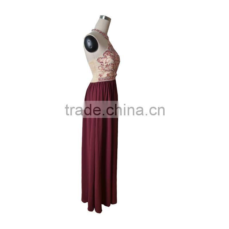 Hot sale elegant manual nail bead sleeveless evening dress