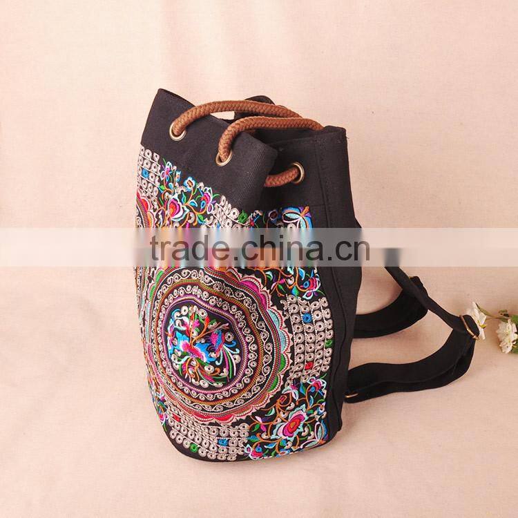 China wholesale ethnic embroidery canvas woman backpack