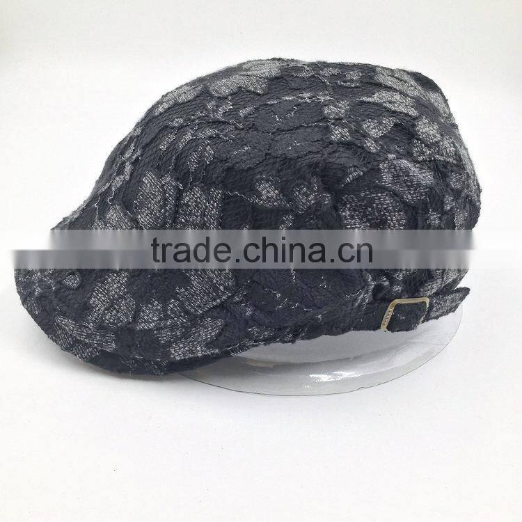 Custom design high quality fashion black lace ivy cap