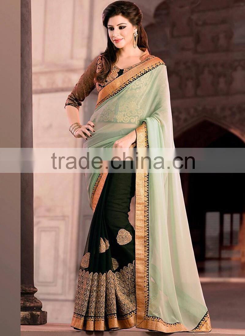 Blue Chiffon On Net Saree