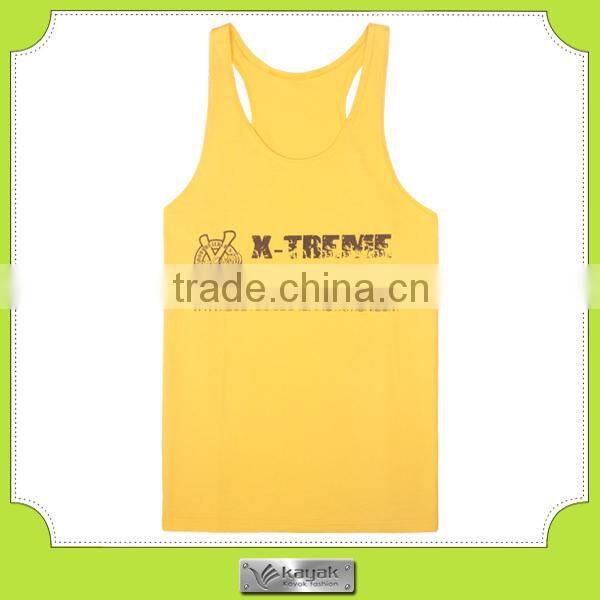 100% customize sleeveless yellow t-shirts /vest oem factory in guangzhou