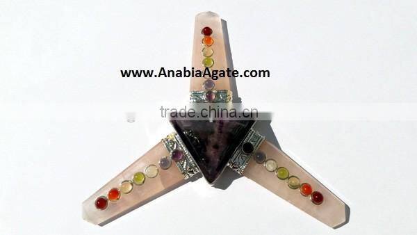 Rose Quartz Flat Stick Chakra Energy Generator: Agate Amethyst Tetrahedron