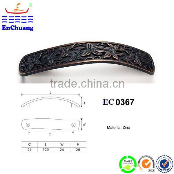 96mm Centers Classical Elegant Footed Pull Handle in Antique Brass