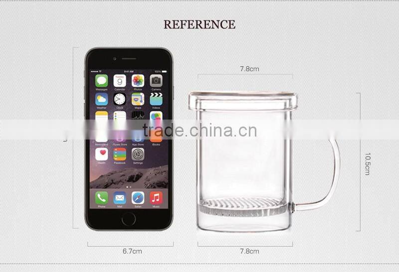Wholesale handmade unbreakable high borosilicate 300ml drinking glass cup with handle N6463