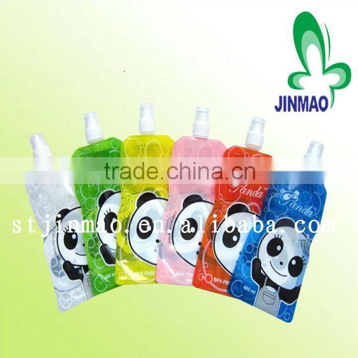 Color printed plastic liquid spout bag with handle