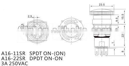 YL6-114 22mm mini push button switch latching