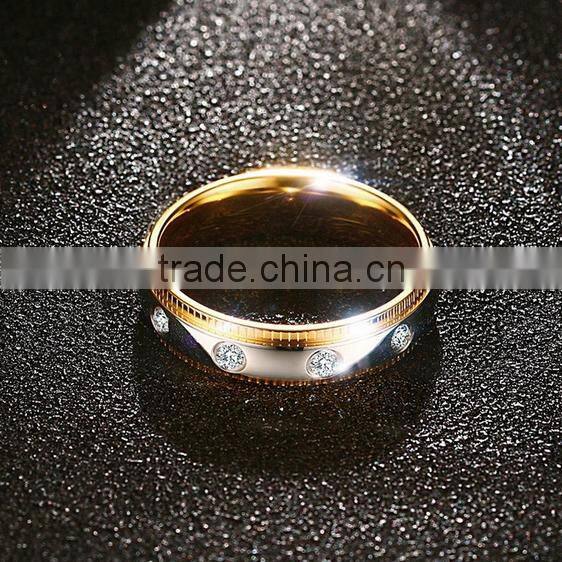 STOCK KSF 5MM Stainless Steel Wedding Ring Gold Plated Engagement Ring With AAA CZ Stones Setting