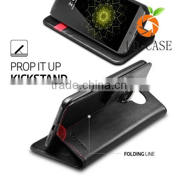 For LG G5 Luxury Genuine Leather Wallet Stand Flip cell phone Case Back Cover