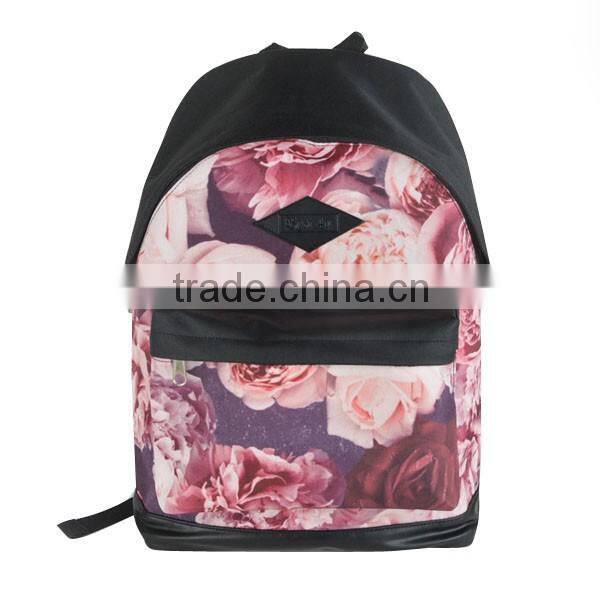 Fashion school backpack with printed flower