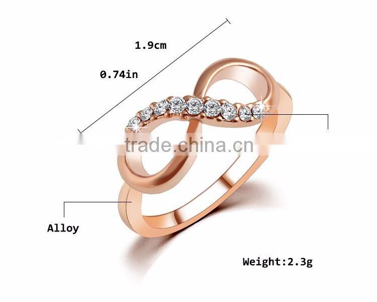2016 new fashion jewelry 14k real rose gold plated crystal piston ring