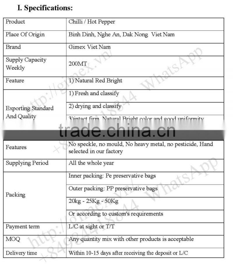 VIETNAM HOT PEPPER CHILLI +84963818434 whatsapp