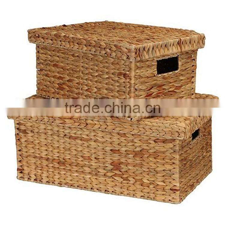 Double handles with lid desing water hyacinth manufactures of straw baskets