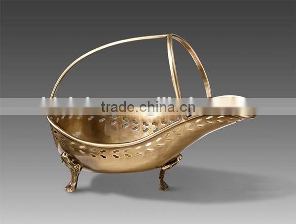 Antique Brass Round Cupcake Tray With Crackle Glass Cover, Ornamental Bronze Casting Dessert Tray holder For Tableware