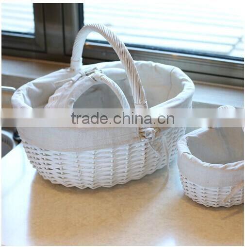 wholesale white wicker basket with handle wicker shopping basket