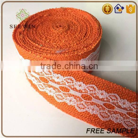 popular natural jute wired fabric lace ribbon bow