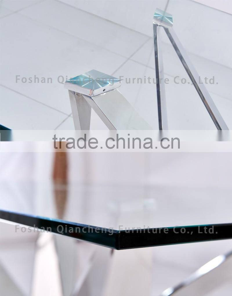 special design mirror silver stainless steel glass dining table