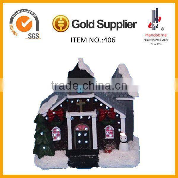 Polyresin craft Christmas house with LED light