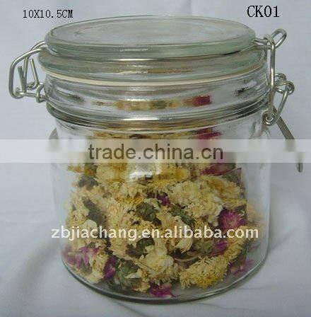 air-tight mini cylinder glass storage jar with metal clip top