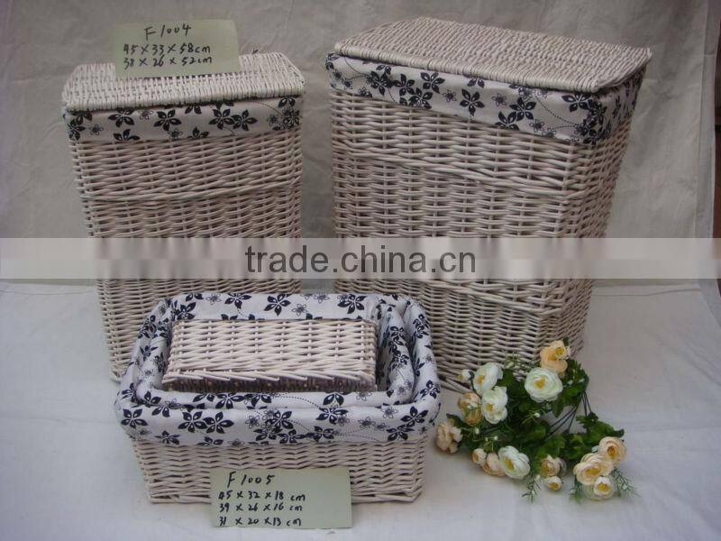 Vintage Grey Willow laundry baskets with lids