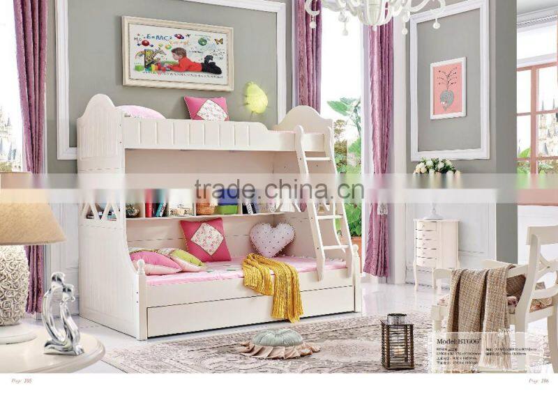 MJ606 girls/lady pink white bedroom set wooden children single queen bed set study desk three door wardrobe full set princess