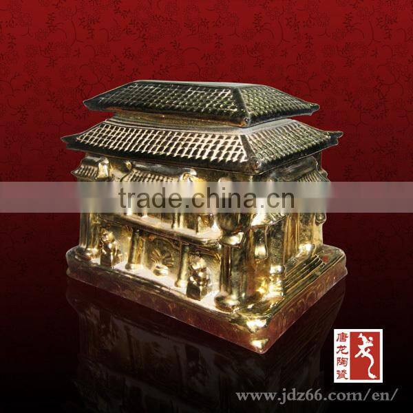 Modern style high quality ceramic gold-plated double urns for funeral