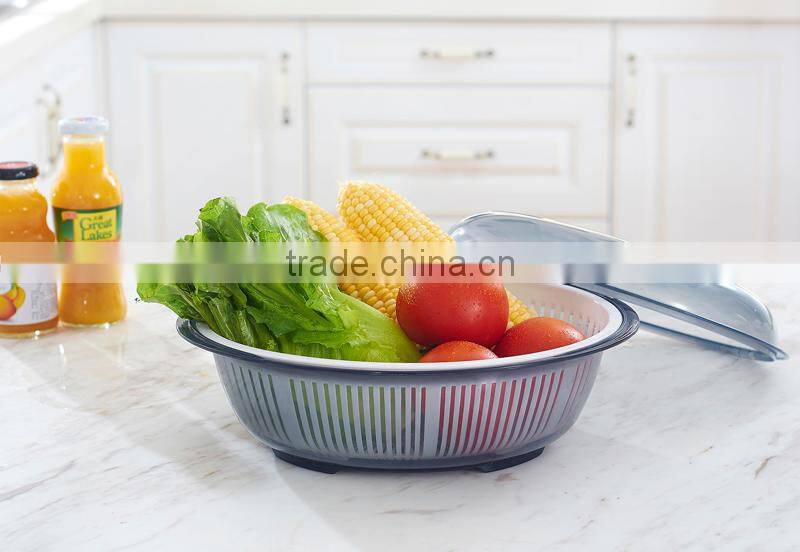 Oval double layers kitchen vegetable fruit rice plastic washing drain draining basket