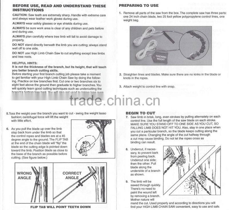 long rope band saw for cutting tree branches