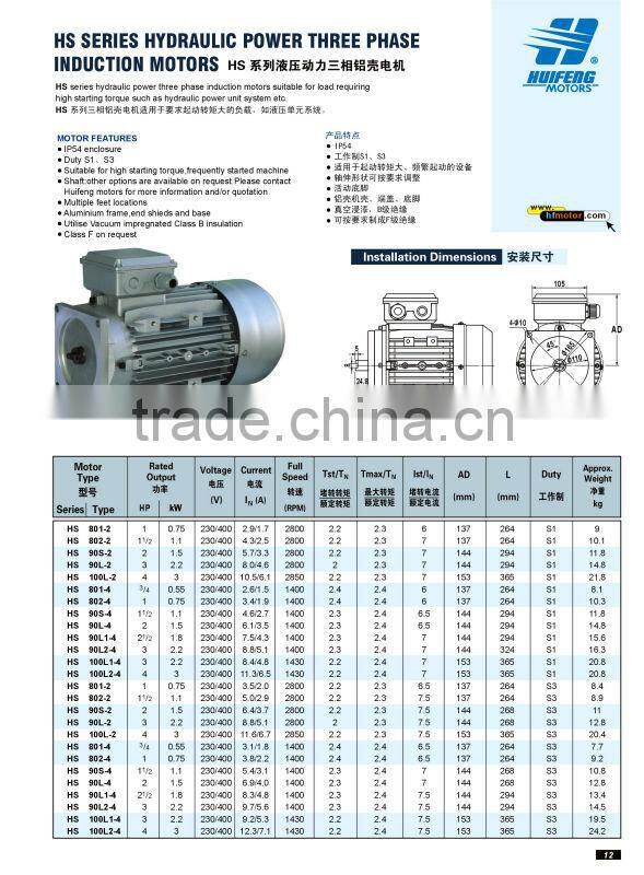 HS 1.1kW Three Phase Square Flange hydraulic motor