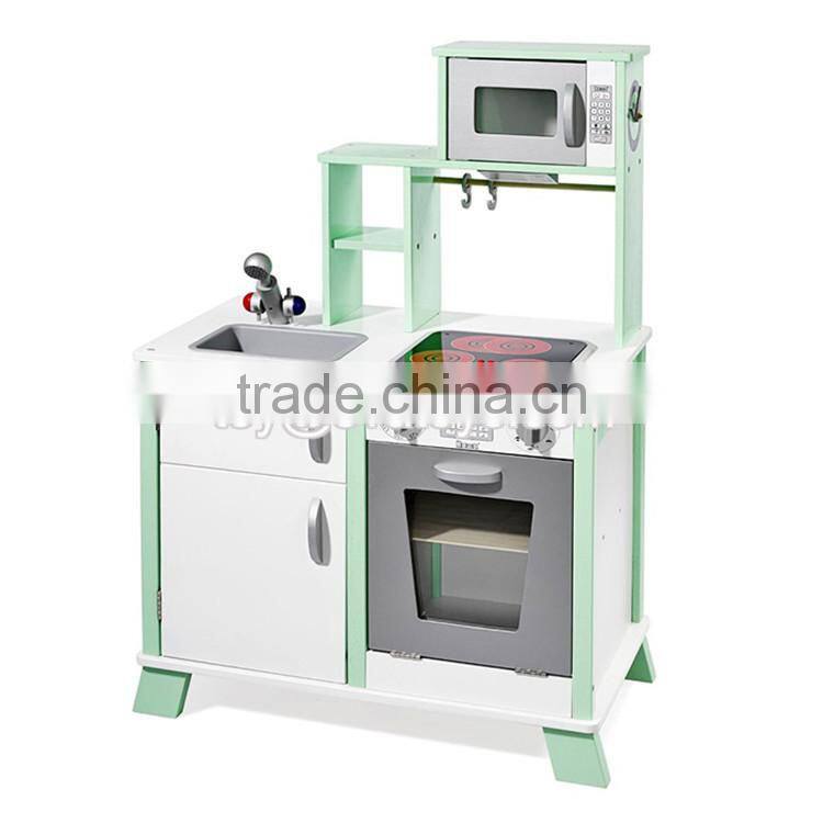 New design luxurious girls pretend play toys wooden pink toy kitchen W10C281