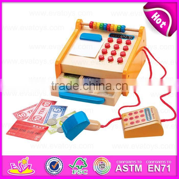 2017 new design pretend play toy wooden kids cash register for sale W10A065